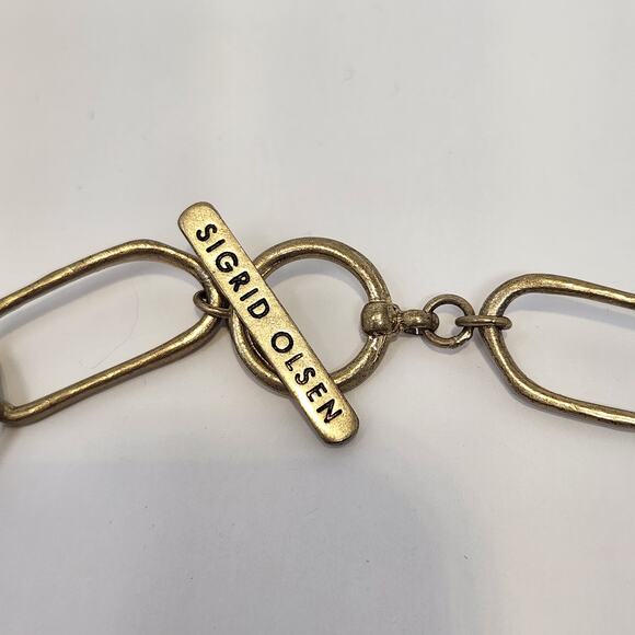 Sigrid Olsen Stone Metal Chunky Link Necklace Gold Tone Green Earth Tones Boho - Picture 4 of 5